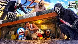 Thumbnail: GTA 5 : Franklin & Shinchan 🤣 Got Attacked by Granny and Ghost👻 Full Fun #bommalu #gta5telugu #gta5