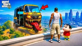 Thumbnail: GTA 5 : Franklin & Shinchan 🤣 Attacked By Cursed Auto 😱🛺 Full Fun #bommalu #gta5telugu #gta5