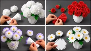 Thumbnail: 4 IDEAS! 💕 Beautiful Flowers with Tissue Papers! Transform Tissue Paper into Rose 🌹 DIY Daisy