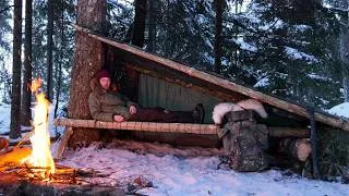 Thumbnail: Building a Comfortable Survival Shelter - Winter Camping in Freezing Cold