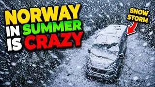 Thumbnail: Norway is Crazy! 30 Days of Summer Blizzard, Heavy Rain & Snow Storm Cozy Van Life Fjord Camping!