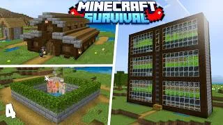 Thumbnail: I MADE BEST STARTER FARMS IN MY SURVIVAL WORLD 🔥| Minecraft PE Survival Series #4