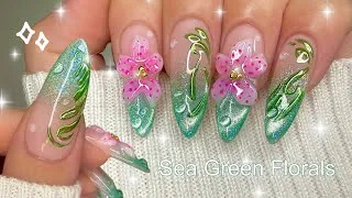 Thumbnail: Sea Green Florals 🌱✨ | Gel-X Nail Tutorial | Step-By-Step