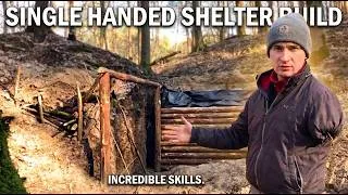 Thumbnail: 15 days building a dugout shelter with one HAND only, bush cabin, solo overnight, Autumn - Winter