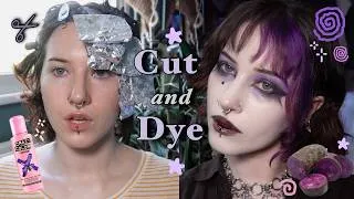 Thumbnail: cutting bangs and dyeing my hair purple