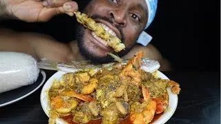 Thumbnail: Mukbang Crab,Seafood FishBone Palmnut Soup,Prawns,Snails,Octopus,Dryfish & Nigeria Yam Fufu