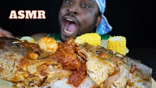Thumbnail: Asmr 2 Big Salmon FishBoneHead,Chicken Nigeria Rice Curry.Egg and Sweet Corn.