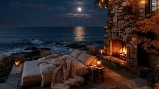 Thumbnail: Cozy Coastal Night Haven 🔥🌙 Ocean Waves, Fire Sounds & Peaceful Night Ambience