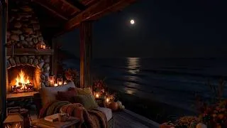 Thumbnail: Peaceful Fall Night by the Ocean 🍂🔥 Crackling Fire, Waves & Night Sounds for Relaxation