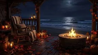 Thumbnail: Cozy Moonlit Beach Retreat 🔥🌊 Ocean Waves, Fire Pit & Autumn Night Ambience for Deep Calm