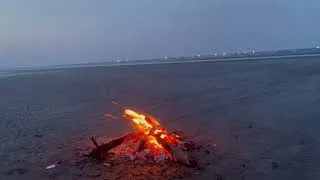 Thumbnail: Night Beach Campfire 🔥🌊 Ocean Waves & Real Crackling Fire Sounds for Relaxation
