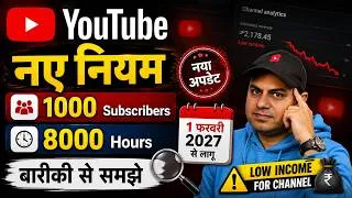 Thumbnail: YouTube Monetization 2027: 1000 Subscribers, 8000 Hours के नए YPP Rules!