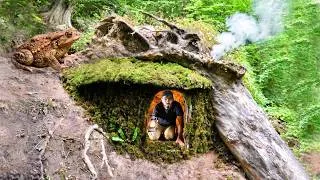 Thumbnail: Building a Hidden Shelter Inside a Hollow Tree, Warm secret cave, Bushcraft, Survival
