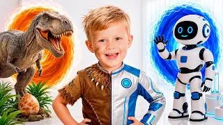 Thumbnail: Oliver & Mom's Time Machine Travel! Dinosaurs & Future Robots!