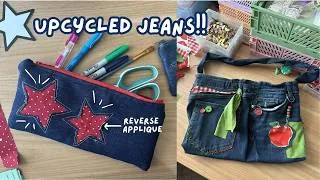 Thumbnail: upcycle jeans with me | sewing vlog + mini tutorial included