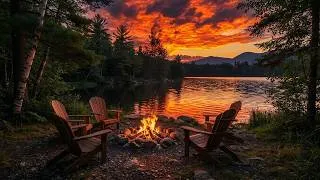 Thumbnail: Campfire by the Lake at Sunset 🔥  Dramatic Sky & Crackling Fire 4K