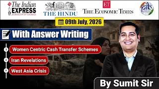 Thumbnail: 9 July, 2026 Editorial Discussion | West Asia Crises, Iran Revolution, Cash tranfer woman