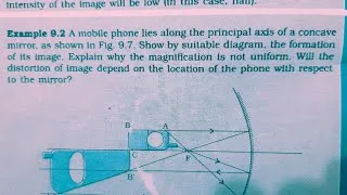Thumbnail: A mobile phone lies along the principal axis of a concave mirror, as shown in Fig. 9.7. Show by suit