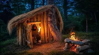 Thumbnail: Bushcraft Shelter Build - Primitive Log Cabin in the Rain | Overnight Stay