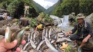 Thumbnail: Fishing in Himalayan River with Traditional Way Fishing in Fast Moving River Whole Day Survival