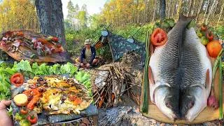 Thumbnail: Fish Grilled over Fire in Foil Paper Wildness Cooking Skill Solo Outdoor Camping in the Mid Jungle