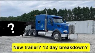 Thumbnail: Picking up my new Lowboy RGN trailer! Breakdown for 12 days in Mississippi truck vlog 🫣😂