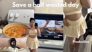 Thumbnail: Saving a half wasted day 💐*realistic* working out + cooking healthy meals 