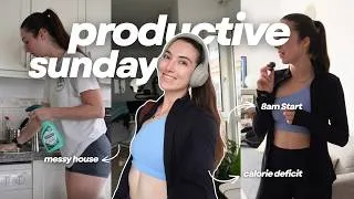 Thumbnail: 8am *realistic* Sunday morning | cleaning my messy apartment, eating in a deficit & focused work
