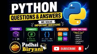 Thumbnail: Python Interview Questions & Answers | Variables, Data Types, Strings, Keywords & More 🚀