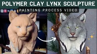 Thumbnail: Canada lynx polymer clay sculpture ✦ Painting process