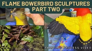 Thumbnail: Flame bowerbirds sculpture ✦ Part two ✦ painting polymer clay sculpture process