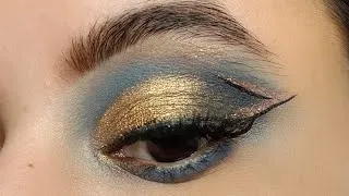 Thumbnail: easy smoky blue 💙 half cut crease with graphic liner ✨#eyemakeuptutorial #eyemakeup #tutorial