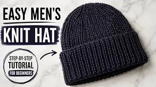 Thumbnail: Easy Men's Knit Hat for Beginners 🧶 | Step-by-Step Knitting Tutorial