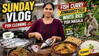 Thumbnail: Sunday vlog fishcleaning/fishcurry/jonnarottelu/whiterice/fish masala prepare/Monkeys in the garden