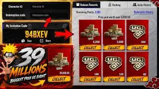 Thumbnail: 😱 Biggest Free UC Event 🔥 39 Millions Free UC  Redeem Codes Event | Get 6000 To 60 UC Every Player