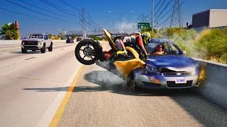Thumbnail: INSANE Motorcycle & Car Crashes – BeamNG Drive | EP1