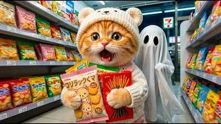 Thumbnail: Ginger Kitten Meets a Ghost at Convenience Store 👻 Mama Cat Comes to Save Him 🐾💕 Funny Cat Videos