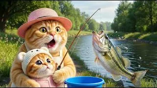 Thumbnail: Ginger Kitten Goes Fishing With Mama Cat 🎣 Funny Cat Videos