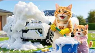 Thumbnail: Ginger Kitten Helps Mama Cat Wash the Car 🐱🚗💦 Cute & Funny Cat Story