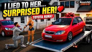 Thumbnail: I Lied to My Girlfriend... Then Surprised Her With a Toyota RunX! 🎁❤️ | BeamNG.drive Story