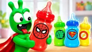 Thumbnail: Colorful Superhero Milk Bottle Challenge 🌈 Pea Pea World