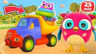 Thumbnail: Owl & Woodpecker Play with Pyramids, Balls, and Water Toys