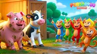Thumbnail: Five Little Monkeys Jumping at Old MacDonald’s Farm. They Stole all the Food 😱 Poor Animals!