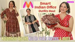 Thumbnail: Kalamkari Ajrakh Kurtis Suits Sarees for office | Myntra Smart Office Wear Haul | Perkymegs Hindi