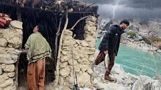 Thumbnail: A rainy day in a stone hut; fishing and building a fireplace with two adventurous men