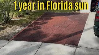 Thumbnail: 1 year update Rubberific rubber pavers from Lowe’s to make custom parking spot on dirt