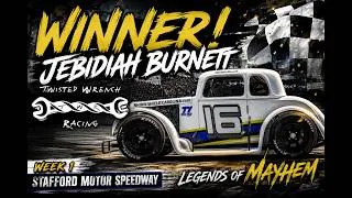 Thumbnail: Jebidiah Burnett WINS at Stafford! 🏁 | Twisted Wrench Legends of Mayhem Week 1