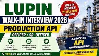 Thumbnail: Lupin Walk-In Interview 2026 | Production API Jobs | B.Sc M.Sc Diploma Chemical | Pharma Jobs 2026