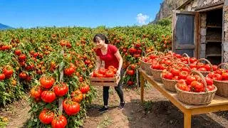 Thumbnail: Massive 160 KG Tomato Harvest | Beautiful Woman Hauling Down High Mountain To Market - حصاد الطماطم