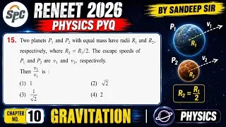 Thumbnail: Two planets P1 and P2 with equal mass have radii R1 and R2 respectively,  where R2  | RE- NEET 2026 